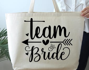 Team Bride Tote Bag, Bachelorette Party Gift for Bridesmaids, Bridal Party Bag, Bridal Shower Gift,  Wedding Favor Bags, Beach tote bag