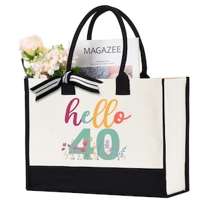 Hello Forty Tote Bag, 40th Birthday Bag, 40th Birthday Gift Bag, Hello Forty Bag, Birthday Trip Bag, 40th Birthday Idea, 40th Birthday Gift