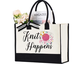 Knit Happens Tote Bag, Funny Knit Gift Bag, Grandma Knitting Bag, Knitting Bag, Grandma Knitting Tote Bag, Gift For Grandma, Knitting Gift