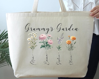 Custom Grandma's Garden Tote Bag, Personalized Birth flower Bag, Grandma Gift, Grandma's Garden Bag, Grandmas Garden Bag with Grandkids
