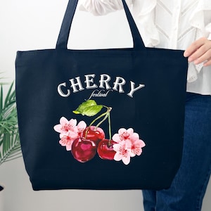 Cherry Festival Tote Bag, Cute Cherry Festival Gift, Aesthetic Fruit Bag, Cherry Lover Gift, Gardener Girl Bag, Summer Tote Bag