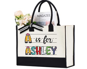 Custom School Tote bag, Personalized Alphabet Gift, Back To School bag, Teacher Appreciation gift, Teacher gift bag, Kids Name Bag