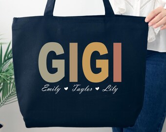 Personalized Gigi Bag With Grandkids Names , Custom Gigi Tote Bag, Gift For Grandma, Mother's Day Gift, Gigi Tote Bag, Grandma Bag gift