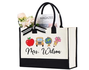 Custom Teacher Tote Bag, Back To School Bag, School bus Bag, First Day Of School Bag, School Gift, Pencil school Bag,  Teacher School Bag
