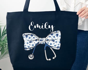 Custom Coquette Nurse Stethoscope Bow Bag, Gift for Nurse, Nurse Tote Bag, Blue Nurse Bow Bag, Bow Nurse Tote Bag, Personalized Nurse bag