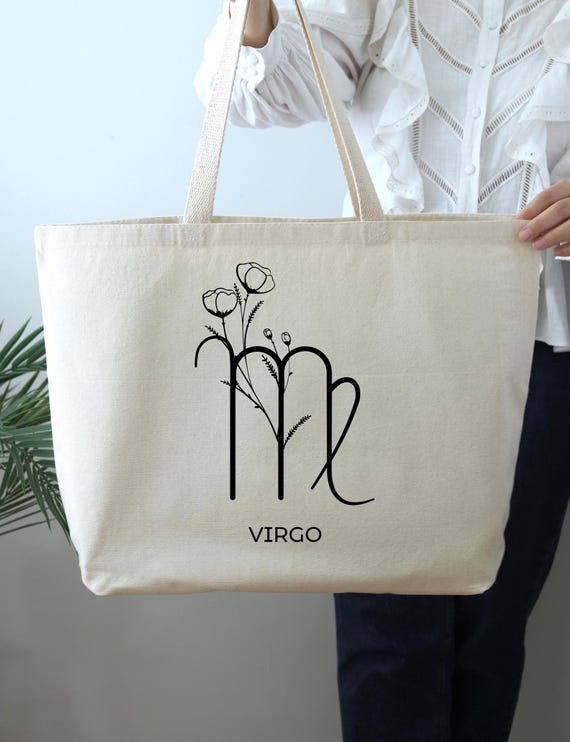 Virgo Zodiac Tote Bag, Virgo Bag, Gift for Virgo, Virgo Birthday Gift, Horoscope Tote Bag, Zodiac Sign Bag, Zodiac Gift, Flower Virgo Bag