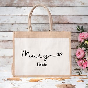 Custom Bride Jute Bag, Personalized bride tote, Bride Jute Bag, Bride Beach Bag, Personalized Bridesmaid Gift, Bachelorette Party Gift Bag