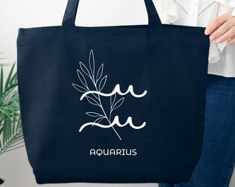Aquarius Zodiac Horoscope Tote Bag, Birthday Gift for Aquarius, Zodiac Gift, Zodiac Tote Bag, Zodiac Horoscope Bag, Floral Astrology Bag