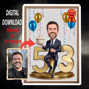 53rd Birthday Cartoon Portrait | 53rd Birthday gift | Invitation 53rd Birthday | 53rd Birthday card caricature from photo | 53rd Birthday