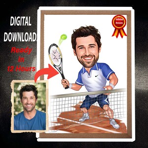Personalized Tennis Player Caricature Drawing, Cartoon from Photo, Custom Portrait Drawing, Digital Art, Bobblehead Drawing, Fun Gift