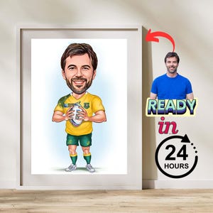 Regalo per uomo a forma di giocatore di football americano, regalo a tema football, regalo con caricatura di calciatore da foto, regalo di rugby per lui