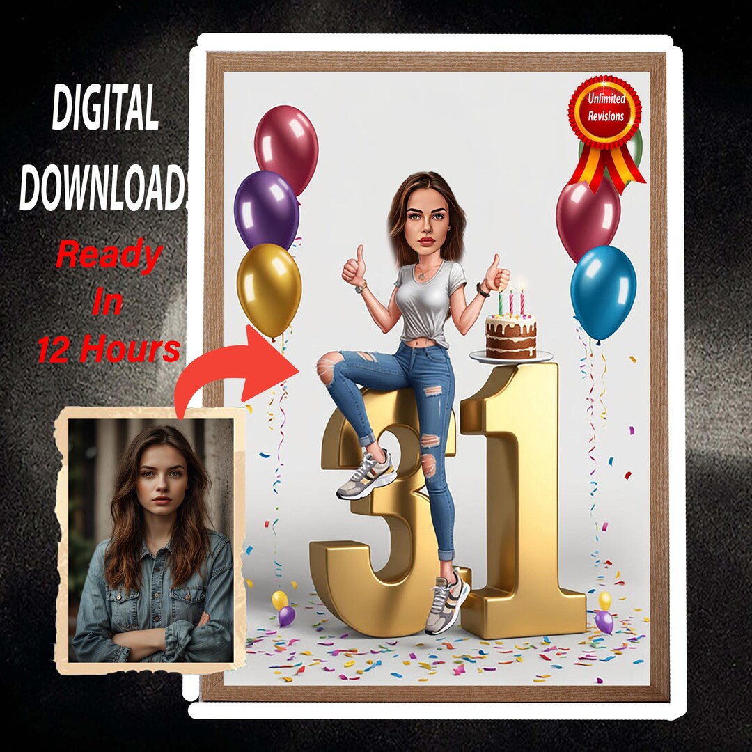 Personalized 31th Birthday Caricature From Photos, Happy Birthday ...