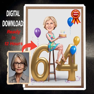 64th Birthday Caricature for women, Personalized Birthday Gift for her, Custom Caricature for women, Caricature Drawing from Photo
