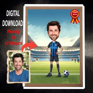 Inter Milan Soccer Player Cartoon Portrait, Soccer Caricature Soccer Gift, Footballer Cartoon, Soccer Portrait, Caricature from Photo