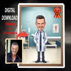 Retrato de caricatura de médico personalizado, dibujo de caricatura de médico a partir de foto, regalo de médico, retrato de caricatura de médico, caricatura de médico
