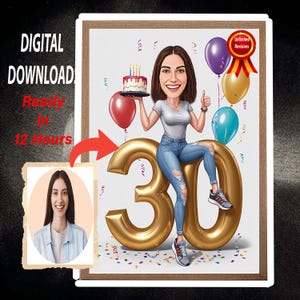 Regalo de caricatura de cumpleaños número 30 personalizado Regalo de cumpleaños personalizado Celebración de un hito único Presente divertido y memorable Descarga digital