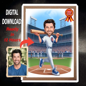 Personalized Baseball Cartoon Portrait, Custom Baseball Player, Caricature Drawing, Funny Caricature, Gift for Baseball player, Soft Ball,