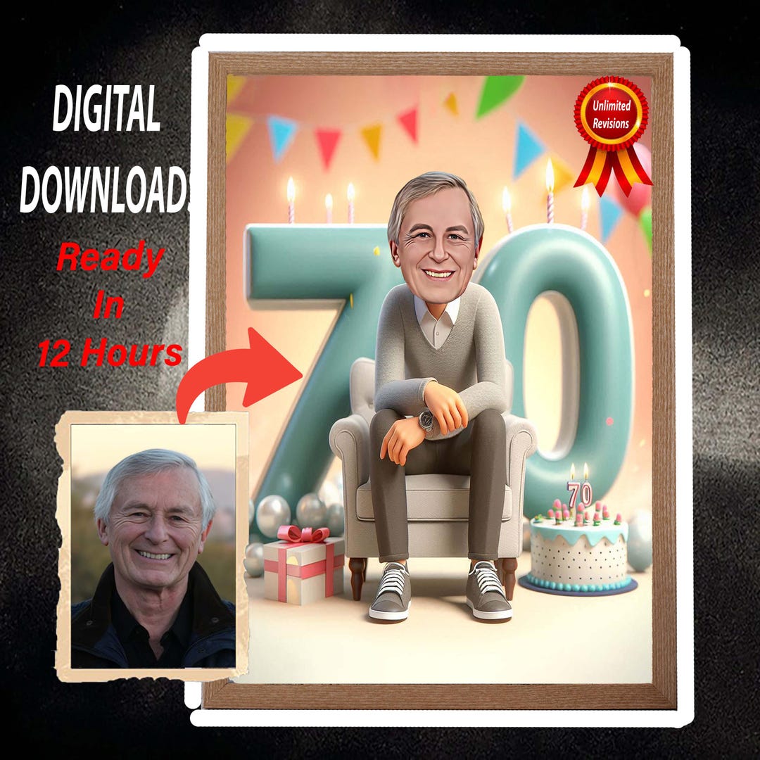 Kundenspezifische Karikatur zum 70. Geburtstag von Fotos, alles Gute ...