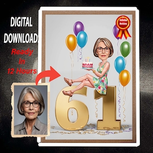 Bespoke 61st Birthday Caricature Gift Personalized Illustration Unique Milestone Celebration Fun & Memorable Keepsake can Create for any age