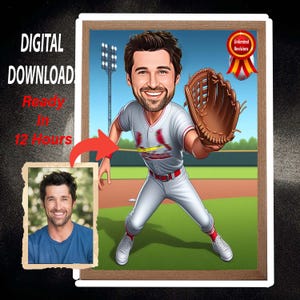 Personalized baseball keeper caricature art, Gift for Baseball Player, Caricature from Photo, sports caricature