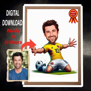 Personalisiertes Fußballspieler-Karikatur-Porträt, kundenspezifische Fußballspieler-Karikatur-Zeichnung vom Foto, lustiges Fußballspieler-Karikatur-Geschenk für Ihn