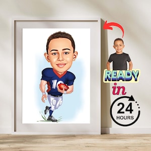 Ritratto di cartone animato di football personalizzato, ritratto di football, regalo di football, caricatura di football americano, caricatura personalizzata, caricatura da foto