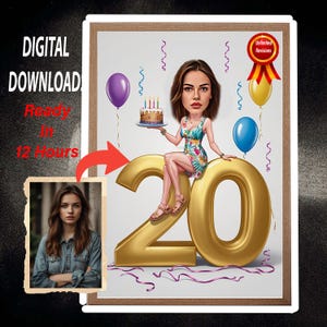 Caricatura de cumpleaños número 20, día especial, foto a caricatura, regalo de cumpleaños para niñas, damas, mujeres, hombres, niños, caballeros Caricatura de foto