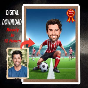Retrato de caricatura de jugador de fútbol del Atlético de Madrid, caricatura de fútbol, regalo de fútbol, caricatura de futbolista, retrato de fútbol, caricatura de foto