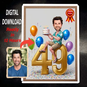Personalisierte 49. Frau Cartoon Portrait, 49. Geburtstag Karikatur, Geburtstag Cartoon, individuelles Geburtstagsgeschenk, lustiges Geschenk, digitales Geburtstagsauto