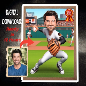 Personalisierte Baseball-Karikatur: Sportfangeschenk (Digitaler Download)