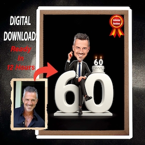 Caricature personnalisée pour son 60e anniversaire à partir de photos, cadeau portrait de dessin animé de joyeux anniversaire, joyeux 60e anniversaire, caricature à partir d'une photo
