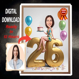 26th Birthday Cartoon Portrait | 26th Birthday gift | Invitation 26th Birthday | 26th Birthday card caricature from photo | 26th Birthday