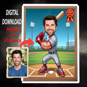 Personalized Baseball Cartoon Portrait, Custom Baseball Player, Caricature Drawing, Funny Caricature, Gift for Baseball player, Soft Ball,