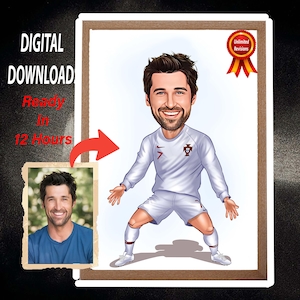 Ritratto di un calciatore personalizzato, regalo per calciatore, caricatura di un calciatore da foto, divertente regalo per lui