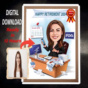 Caricatura de jubilación personalizada, caricatura a partir de una foto, regalo de jubilación, retrato de jubilación, retrato digital, regalo para la jubilación