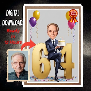 Gepersonaliseerde 64e cartoonportret, aangepaste karikatuurtekening gelukkige verjaardag, grappige karikatuur, cadeau voor hem, gelukkige 40e 50e, 64e 70e, 60e