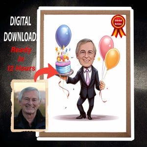 Aangepaste karikatuur van 50e, 60e en 70e verjaardag van foto's, gelukkige verjaardag cartoon portretcadeau, gelukkige 70e verjaardag, karikatuur van foto.