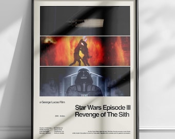Póster de Star Wars, Póster de La Venganza de los Sith, Lámina artística de Star Wars, Arte cinematográfico de ciencia ficción, Póster digital de Star Wars, Arte minimalista de Star Wars