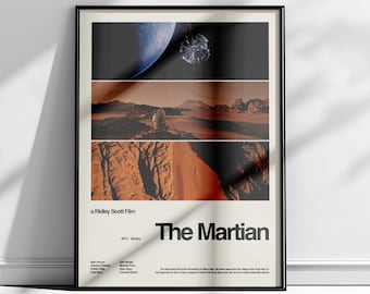 El marciano, póster de El marciano, póster de película, impresión de póster moderno, póster de Ridley Scott, arte mural de ciencia ficción, póster retro, póster minimalista