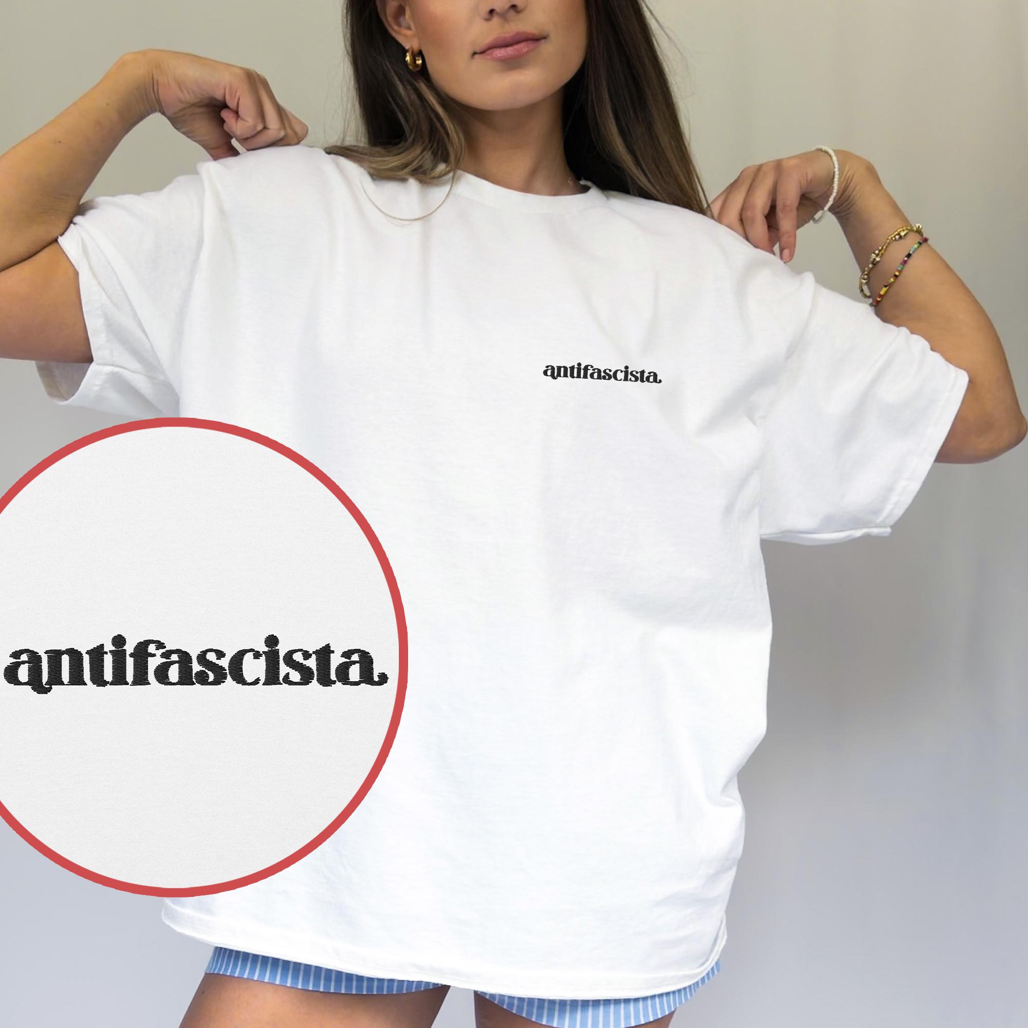 Camiseta con bordado antifascista Camiseta unisex contra la