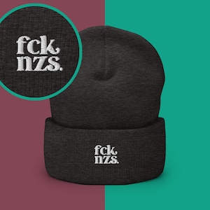 FCK NZS borduurmuts, omgeslagen hoed, geborduurd, één maat, unisex, tegen rechtse antifascistische protesten, antifascisme, tegen racisme