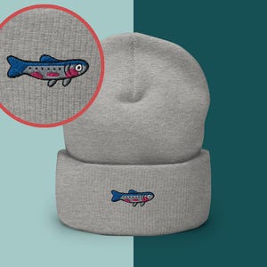 Bestickte Fischmütze, Unisex- Beanie mit niedlichem Sardinen- oder Forellenmotiv