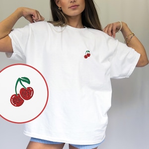 Fck off Kirsche Stickerei T-Shirt | Oversize Shirt Unisex fuck off cherries t shirt, please go give me space disinterested go away plus size