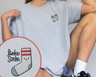 Left Sock Embroidery T-Shirt | Oversized Unisex Shirt Against the Right, Antifascism, FCKNZS Never Again is now, the Left, 161 fck afd