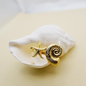 Marina Ring – 18K Gold Plated, Waterproof Starfish & Seashell Ring