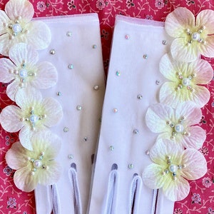 Vintage 50s-Inspired Sheer Wedding Gloves *WHITE* Tulle Embellished Prom Evening Gloves