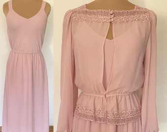 Vintage 80s Two-Piece Evening Dress *Size 14* SAMAX Mauve Pink Sheer Gown