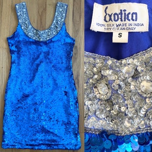Vintage 80s Sequin Mini Dress *Small* EXOTICA Indian Silk Prom Cocktail Dress