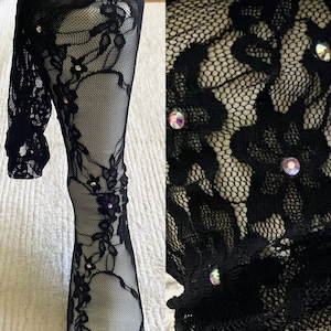 SALE! Stretch Lace Dress Socks *BLACK* Silky Crystal Embellished Sheer Prom Socks