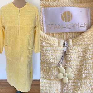 Vintage 80s Yellow Chenille Robe *Small* STAN HERMAN Yellow Terry Pullover Caftan